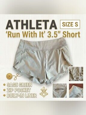 Athleta Run With It 3.5" Shorts - Sage Green - Sz S